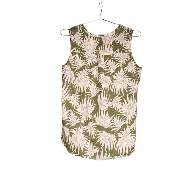 Tahari 100% Linen Palm Print Sleeveless Top - Size Medium - Picture 2 of 7